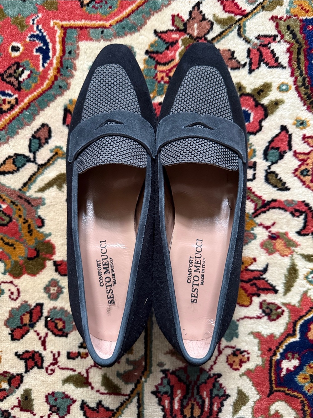 Sesto Meucci Charcoal & Gray Suede Knit Loafers